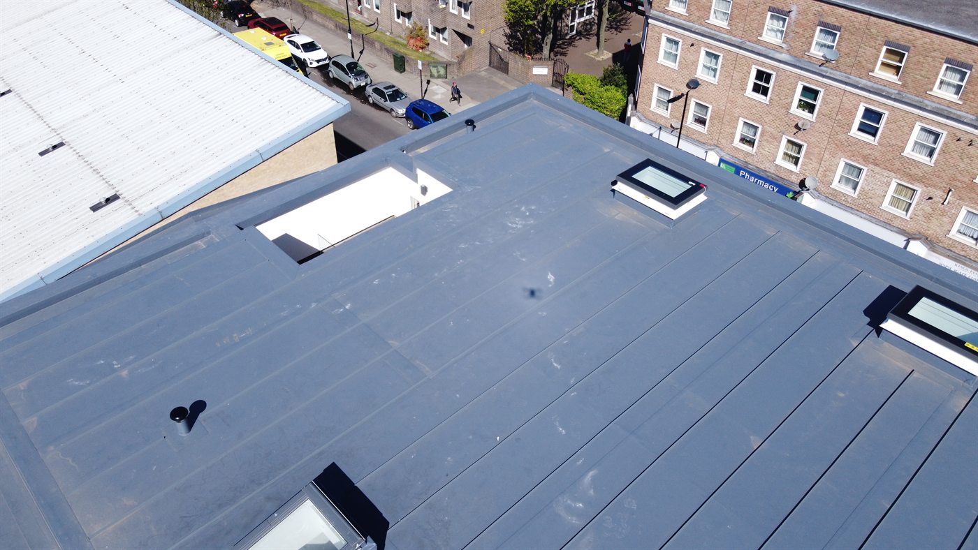 Large commercial flat roof viewed from above