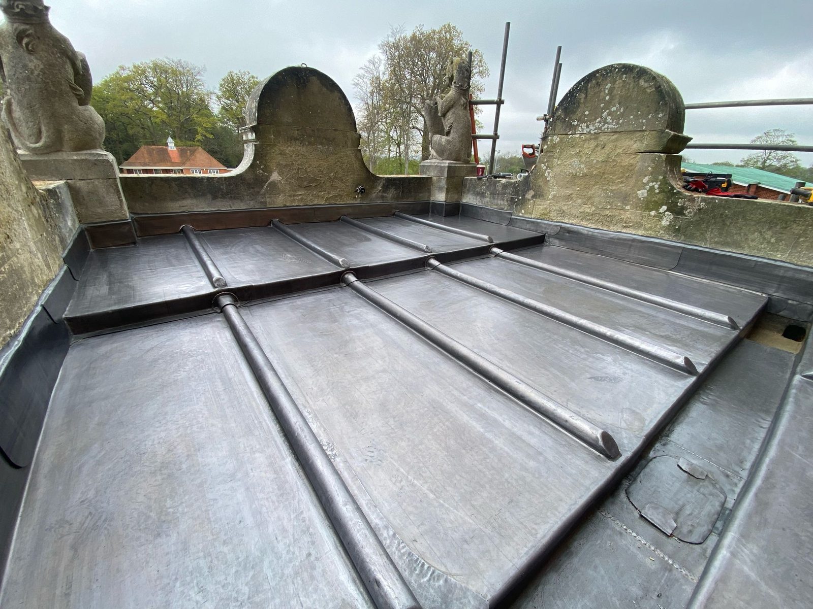 New lead roof panels and seams